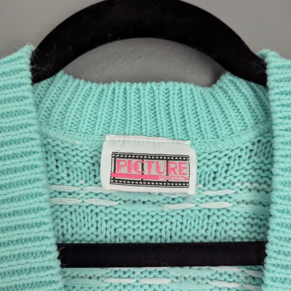 Vintage picture. Perfect brand bright teal sweater vest no size tag - Large - Picture 2 of 4